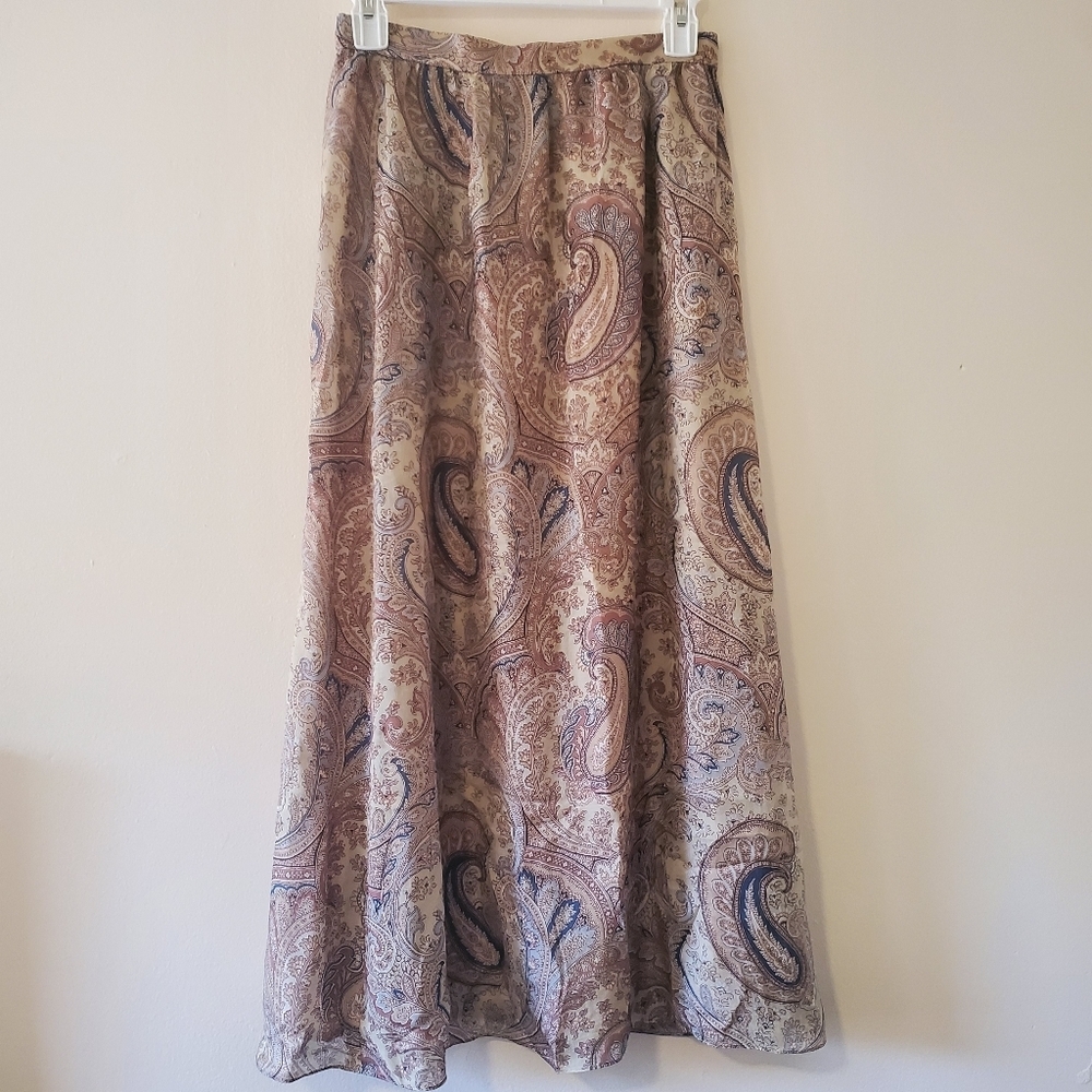 Vintage Paul Stuart Womens Y2K Fairy Paisley Midi Silk Skirt Size 11- Waist 26''